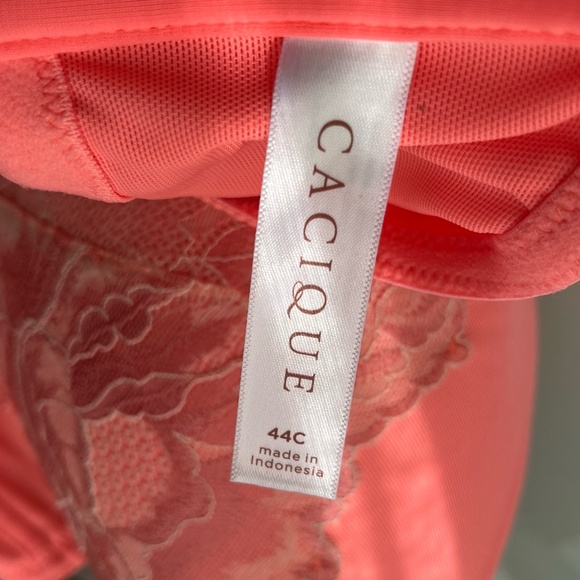 Cacique - Boost Plunge Front Closure Underwire Lace Neon Orange Coral Bra - 44C - Picture 4 of 12